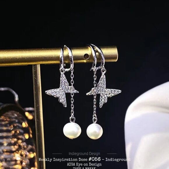 Butterfly Hoop Earrings,Dainty 925 sterling silver earrings - Picture 1 of 2